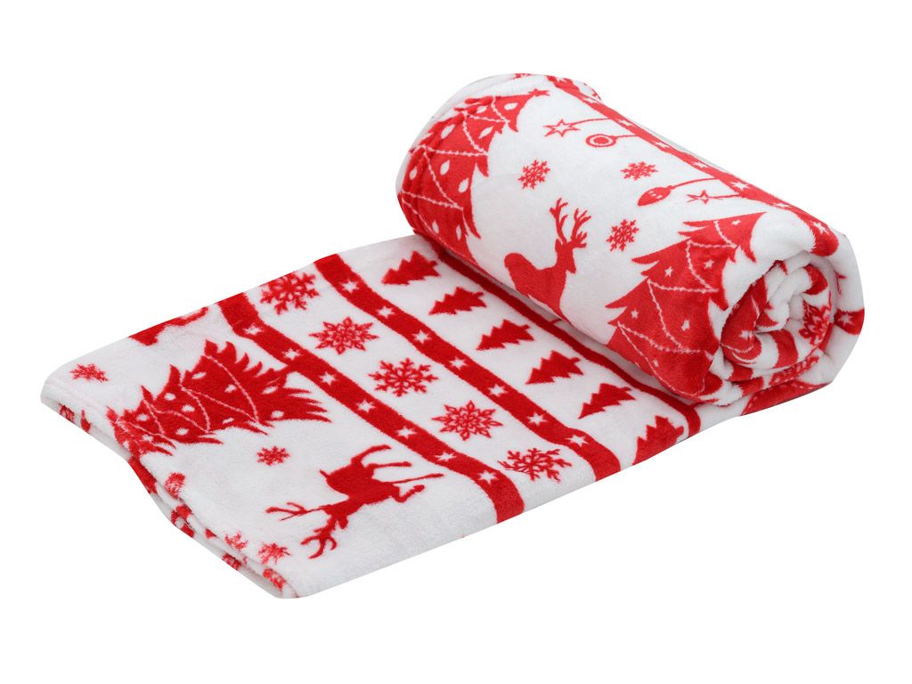 Červeno-bílá vánoční mikroplyšová deka, 200x230 cm - Výprodej Povlečení