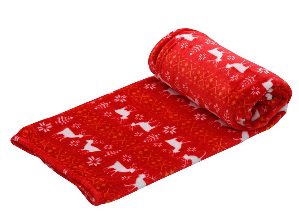 Červená vánoční mikroplyšová deka, 200x230 cm - Výprodej Povlečení