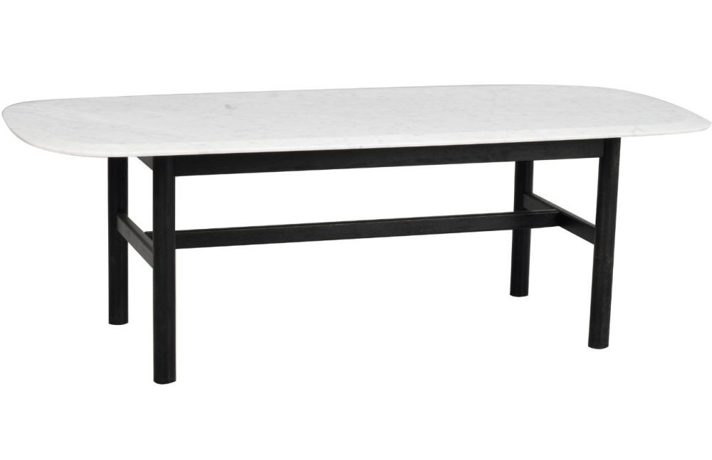 Bílý mramorový konferenční stolek ROWICO HAMMOND 135 x 62 cm s černou podnoží - Designovynabytek.cz