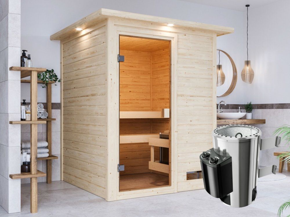 Interiérová finská sauna 145 cm s kamny 3,6 kW Dekorhome - DEKORHOME.CZ