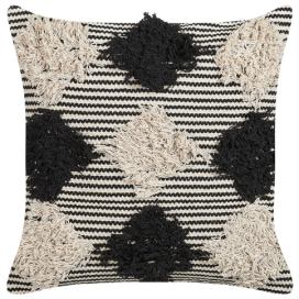 Tkaný bavlněný polštář s geometrickým vzorem 50 x 50 cm béžový/černý BHUSAWAL