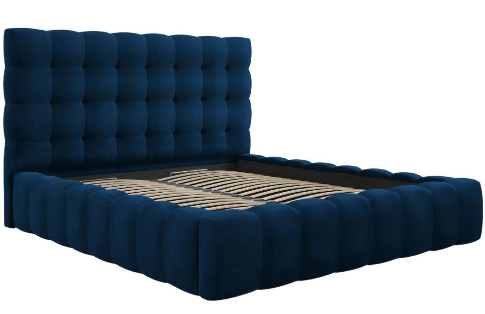 Královsky modrá sametová dvoulůžková postel MICADONI Mamaia 180 x 200 cm s úložným prostorem - Designovynabytek.cz