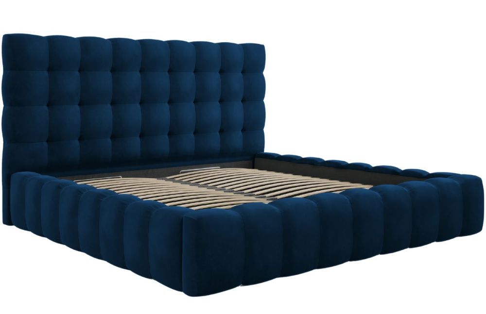 Královsky modrá sametová dvoulůžková postel MICADONI Mamaia 200 x 200 cm s úložným prostorem - Designovynabytek.cz