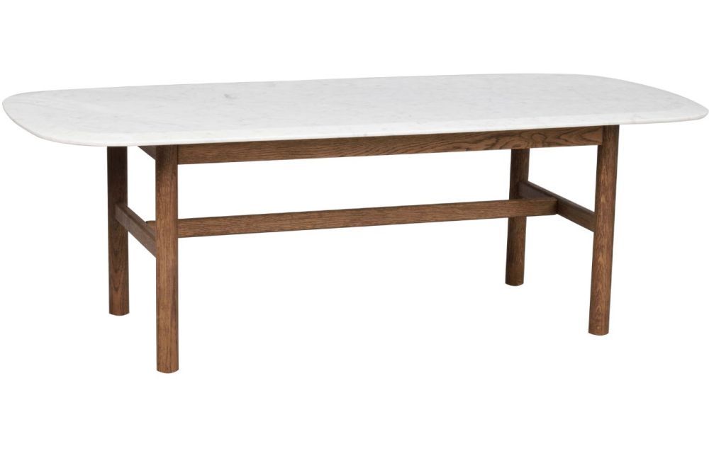 Bílý mramorový konferenční stolek ROWICO HAMMOND 135 x 62 cm s hnědou podnoží - Designovynabytek.cz