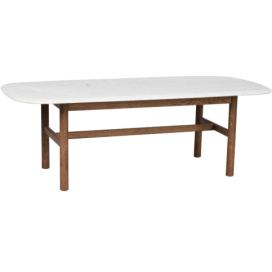 Bílý mramorový konferenční stolek ROWICO HAMMOND 135 x 62 cm s hnědou podnoží