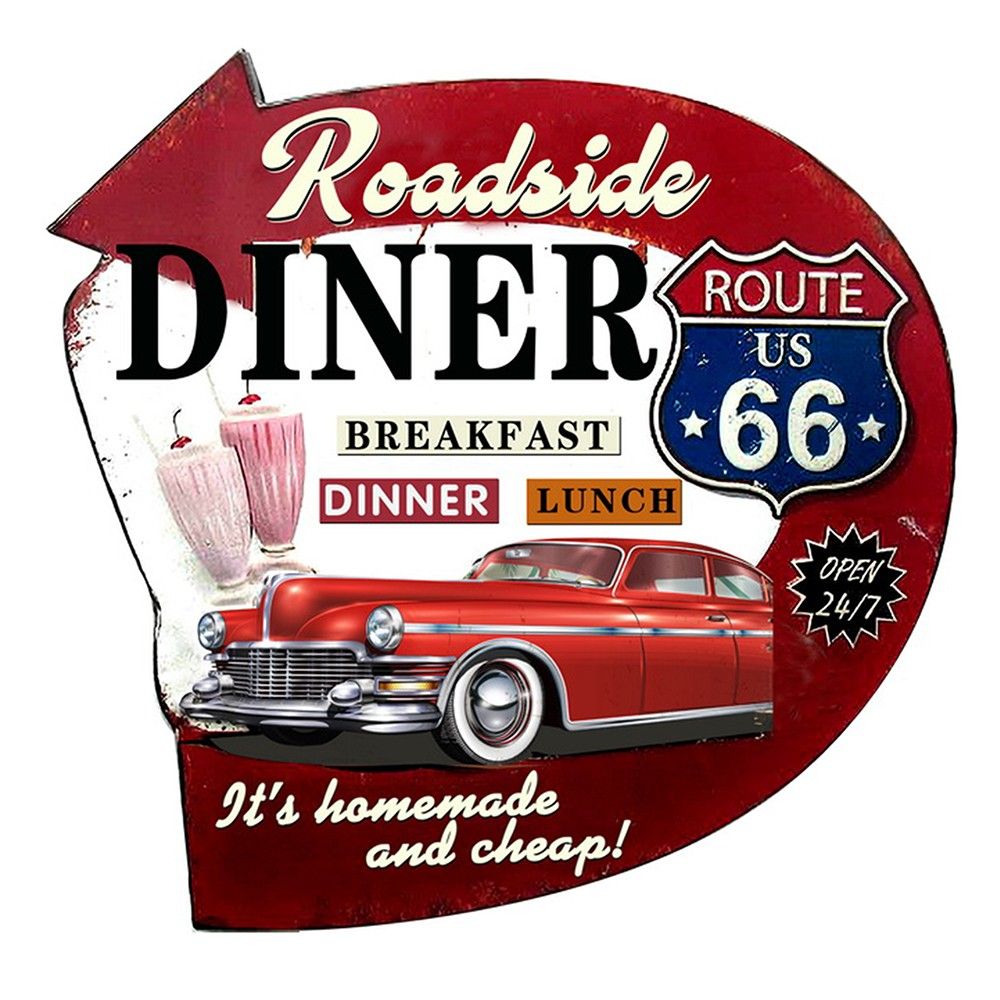 Nástěnná kovová cedule Diner Route 66 - 56*1*54 cm Clayre & Eef - LaHome - vintage dekorace