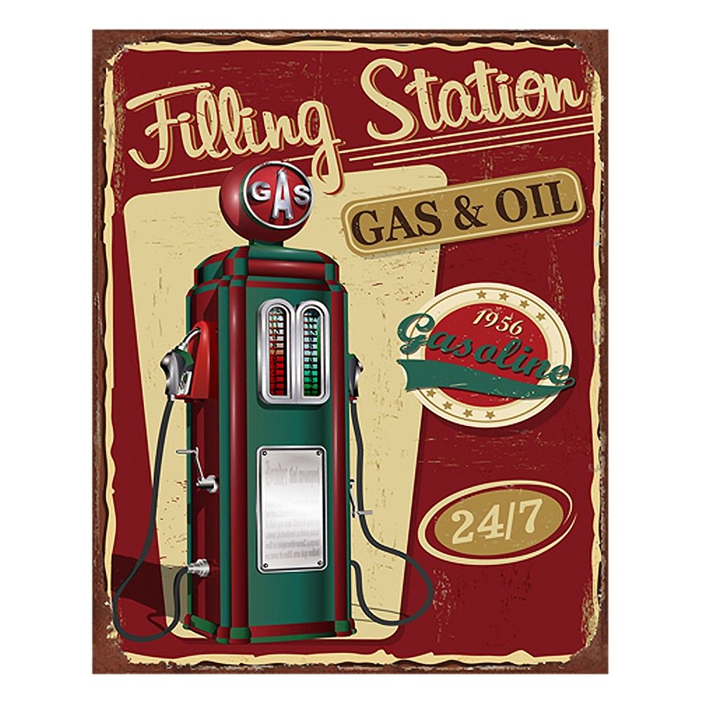 Červená nástěnná kovová cedule Station Gas & Oil - 20*1*25 cm Clayre & Eef - LaHome - vintage dekorace