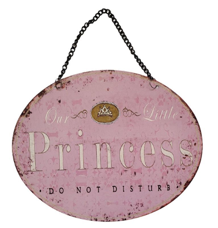 Růžová závěsná kovová cedule s řetízkem Princess - 25*20 cm Ostatní - LaHome - vintage dekorace