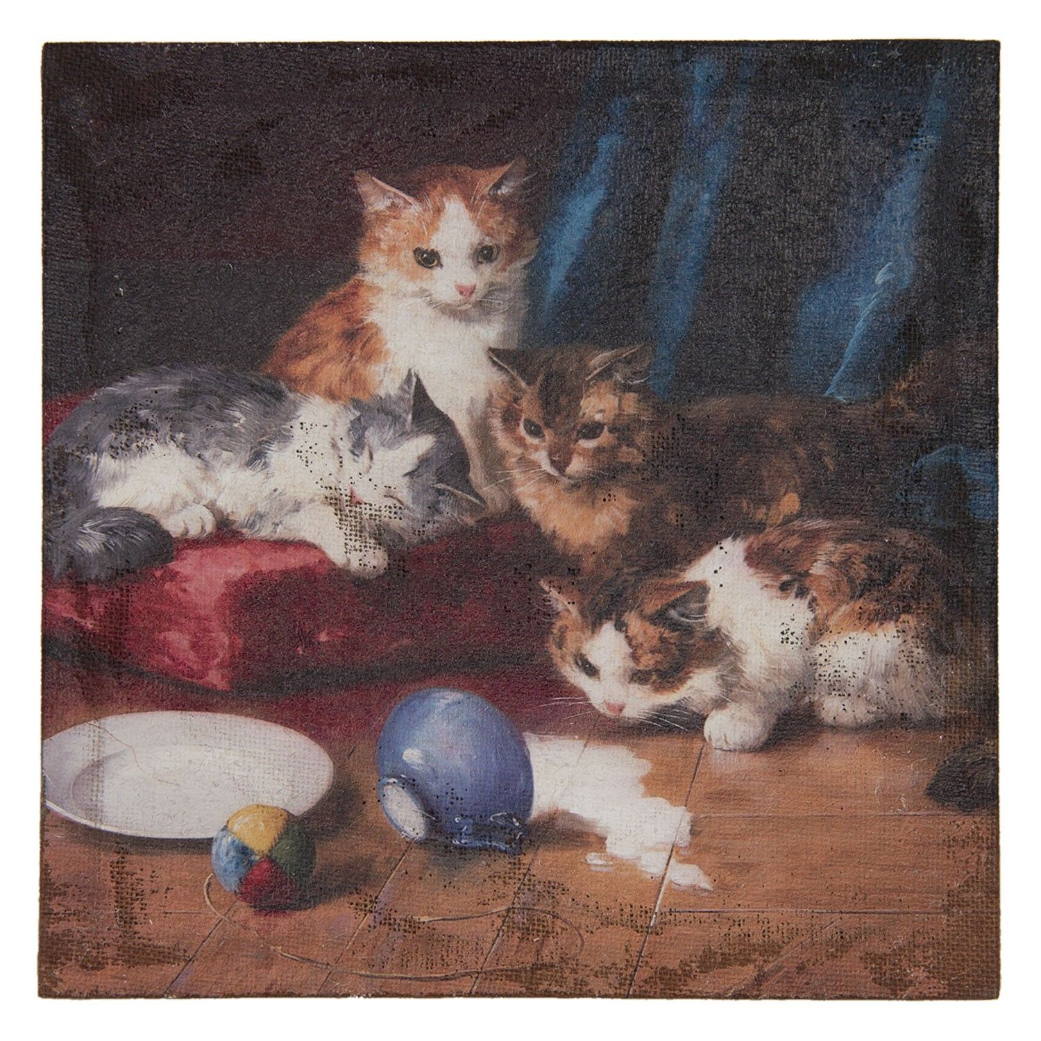 Obraz na jutě s kočkami - 40*2*40 cm Clayre & Eef - LaHome - vintage dekorace