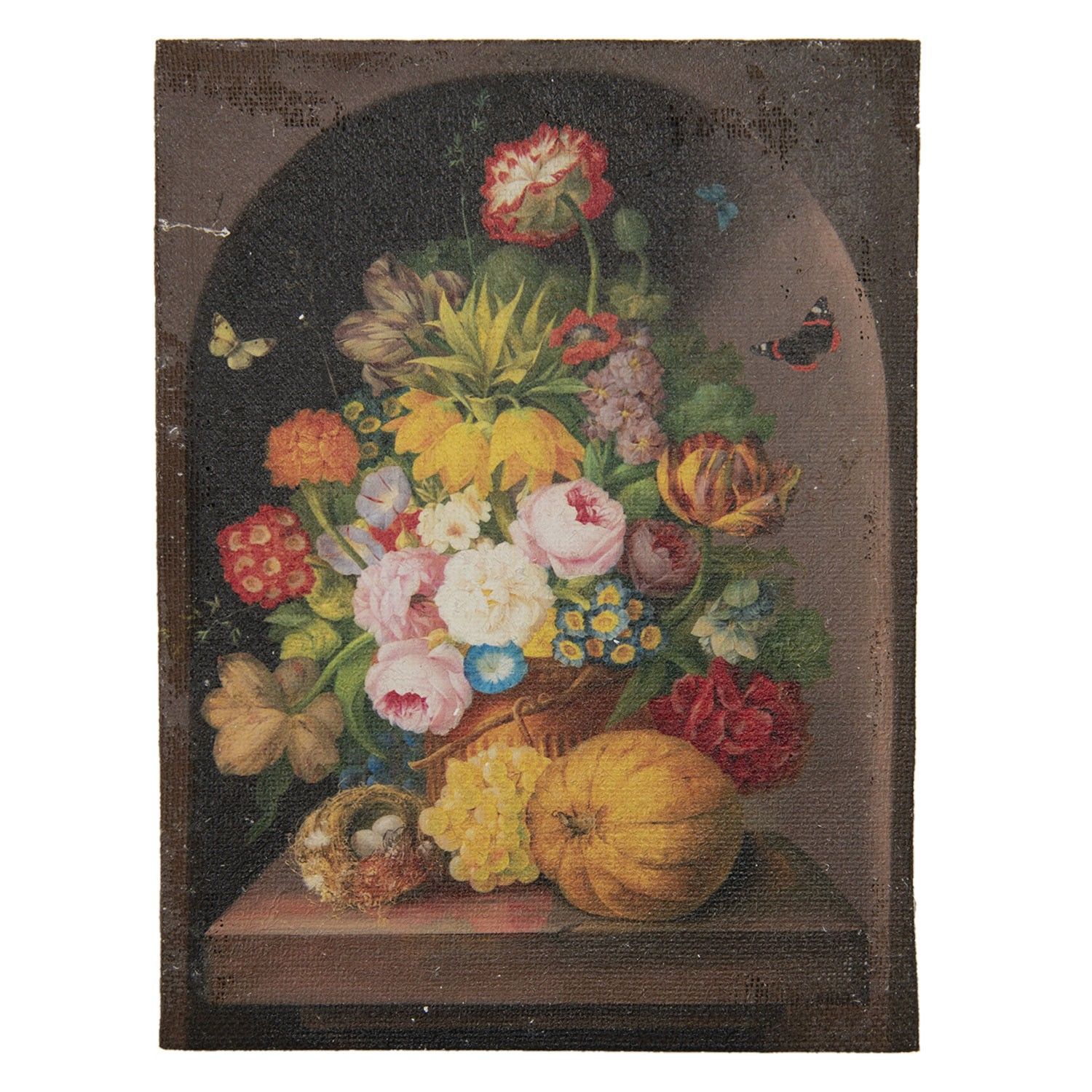 Obraz s květinami ve váze na jutovém podkladu - 30*2*40 cm Clayre & Eef - LaHome - vintage dekorace