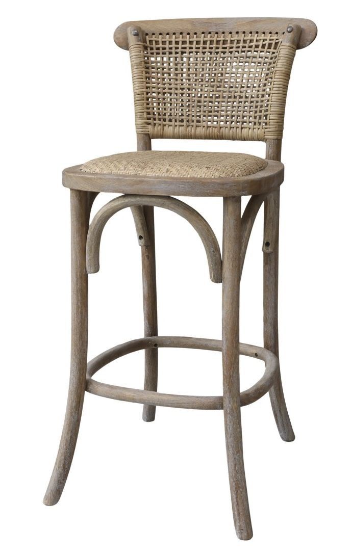 Přírodní dřevěná barová židle s ratanovým výpletem Old French chair - 43*51*103 cm  Chic Antique - LaHome - vintage dekorace