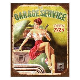Zeleno-žlutá nástěnná kovová cedule Garage Service - 20*1*25 cm Clayre & Eef