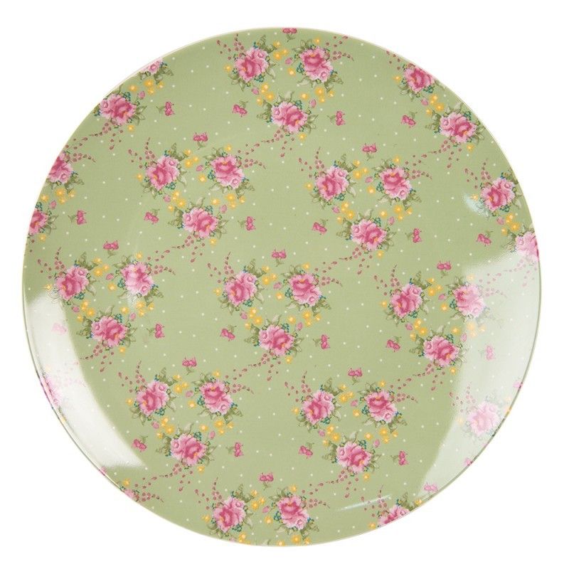 Zelený porcelánový jídelní talíř s květy Cheerful Birdie - Ø 26 cm Clayre & Eef - LaHome - vintage dekorace