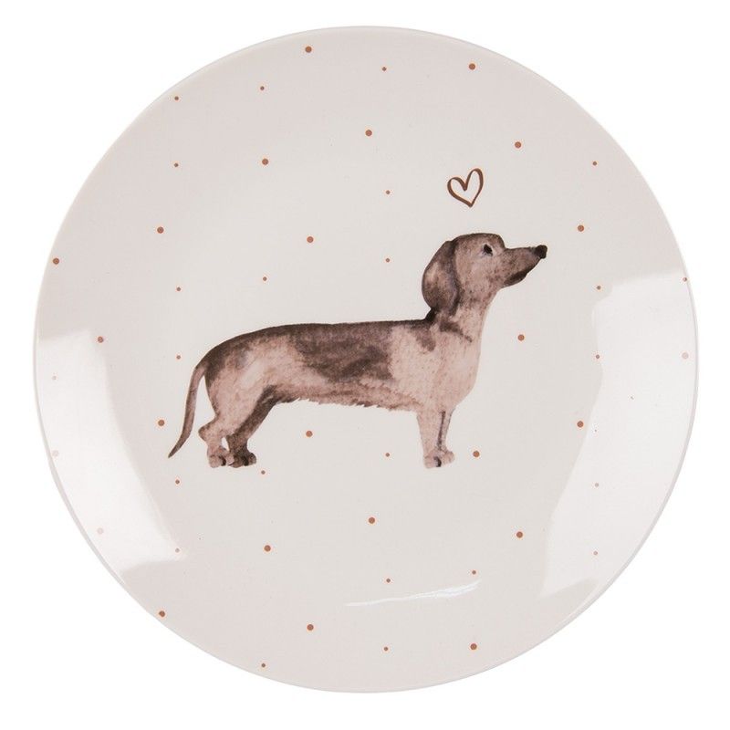 Porcelánový dezertní talíř s jezevčíkem Dachshund Love - Ø 20cm Clayre & Eef - LaHome - vintage dekorace