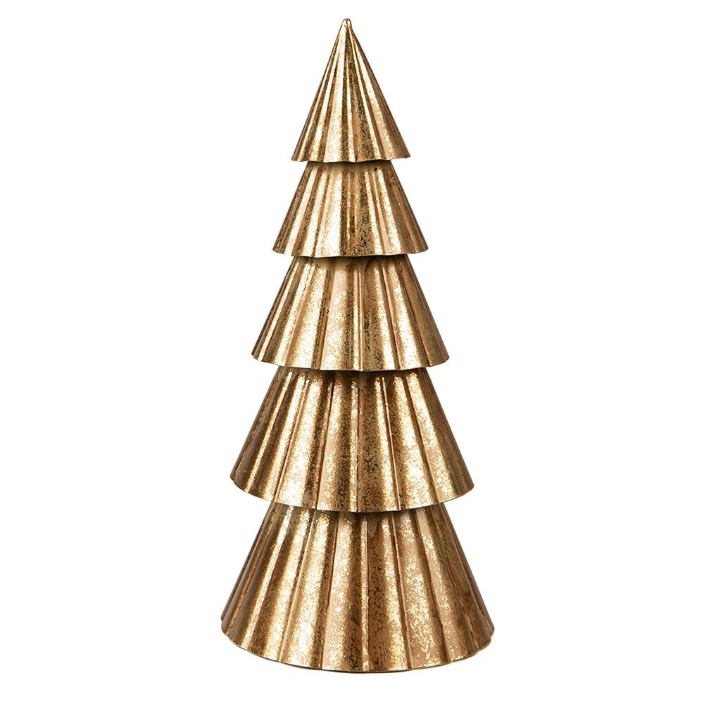 Zlatý antik kovový vánoční stromek - Ø 14*30 cm Clayre & Eef - LaHome - vintage dekorace