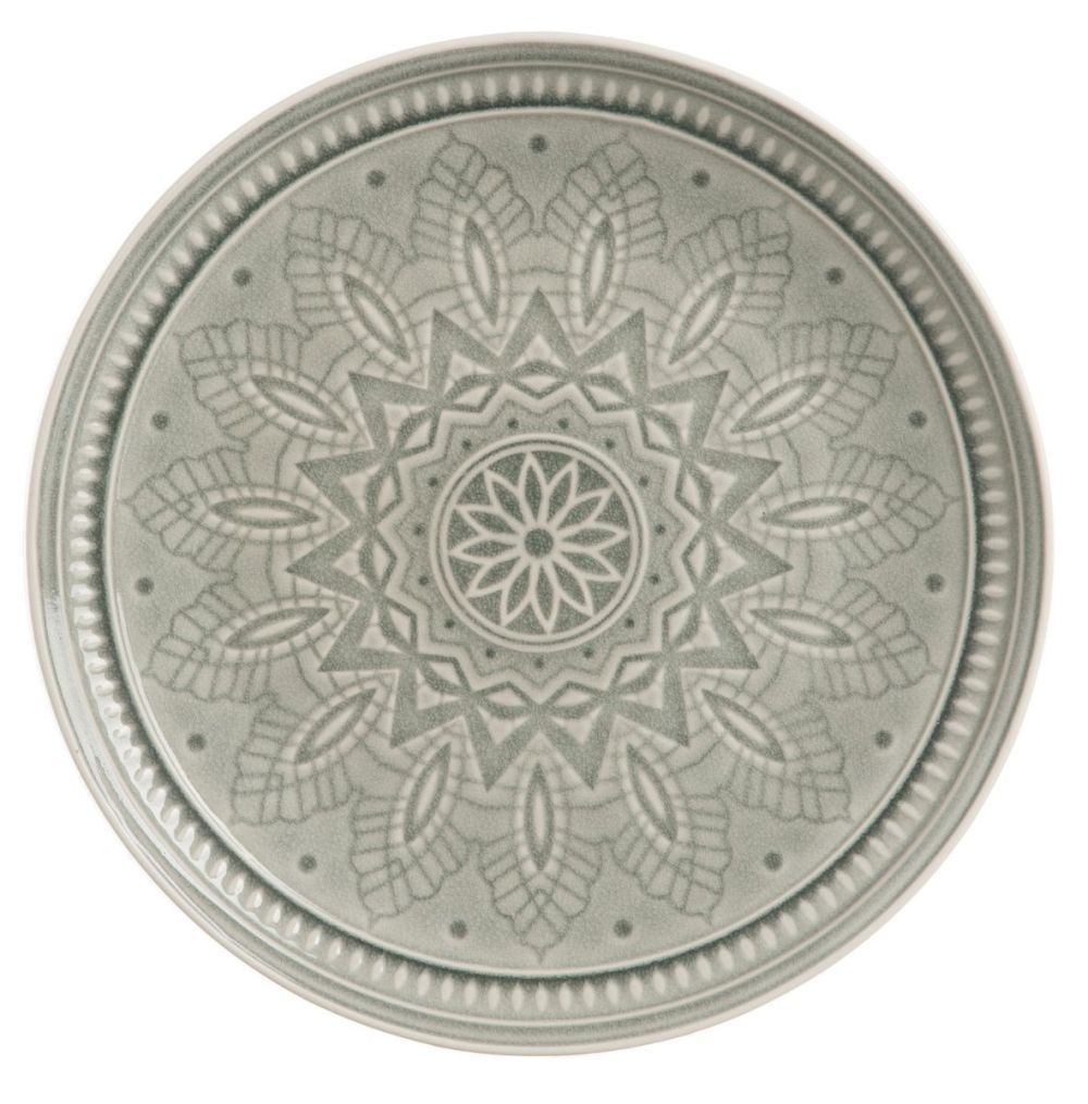 Světle šedý keramický servítovací talíř s ornamentem Boho grey L - Ø 33cm J-Line by Jolipa - LaHome - vintage dekorace