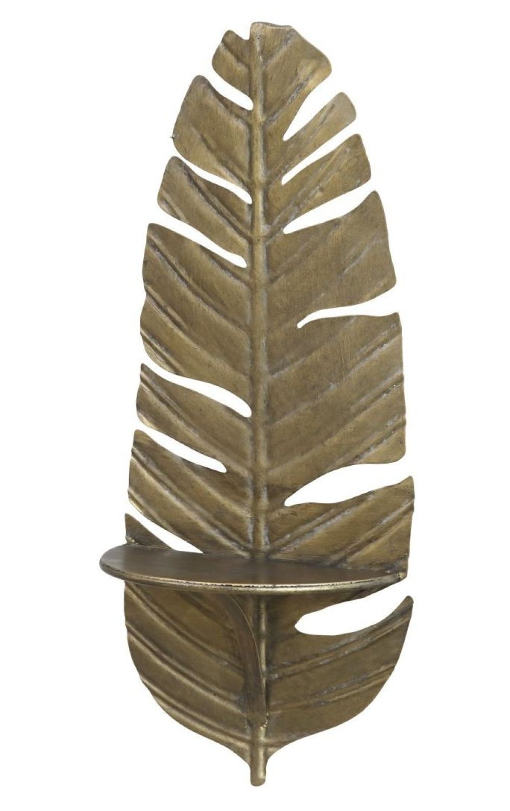 Mosazná antik nástěnná kovová polička ve tvaru peří Feather - 24*12*56cm Chic Antique - LaHome - vintage dekorace