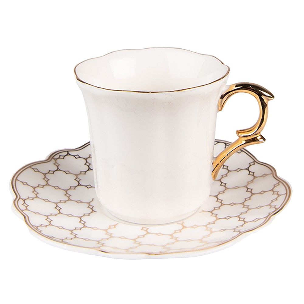Bílý porcelánový šálek se vzorovaným podšálkem Cuppie  - Ø 12*7 / 95 ml Clayre & Eef - LaHome - vintage dekorace