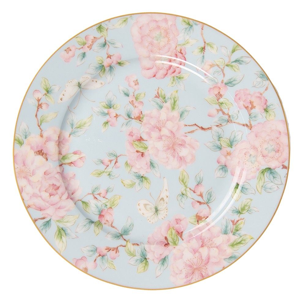 Porcelánový dezertní talířek s růžovými květy Rosa - Ø 19*2 cm Clayre & Eef - LaHome - vintage dekorace