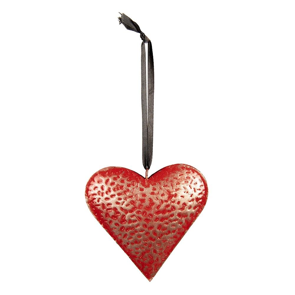 Červené antik závěsné kovové srdce S - 10*2*10 cm Clayre & Eef - LaHome - vintage dekorace