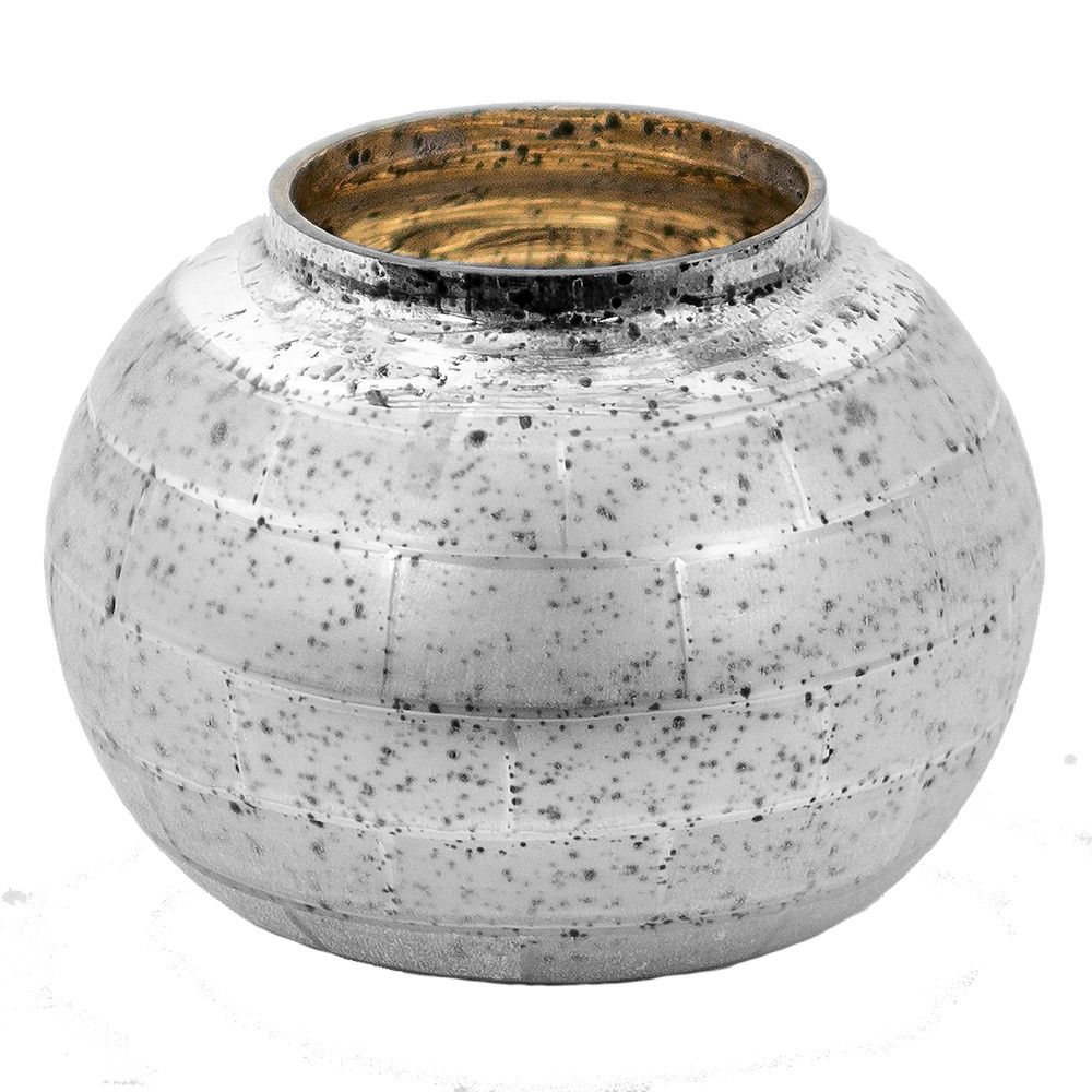 Stříbrný antik skleněný svícen na  čajovou svíčku - Ø 11*8 cm Clayre & Eef - LaHome - vintage dekorace