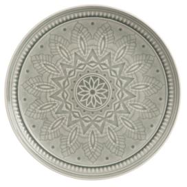 Světle šedý keramický servítovací talíř s ornamentem Boho grey L - Ø 33cm J-Line by Jolipa