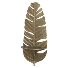 Mosazná antik nástěnná kovová polička ve tvaru peří Feather - 24*12*56cm Chic Antique
