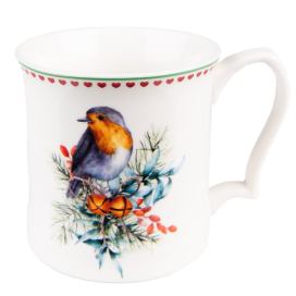 Porcelánový hrnek s vánočním motivem ptáčka - 13*9*9 cm / 414 ml Clayre & Eef