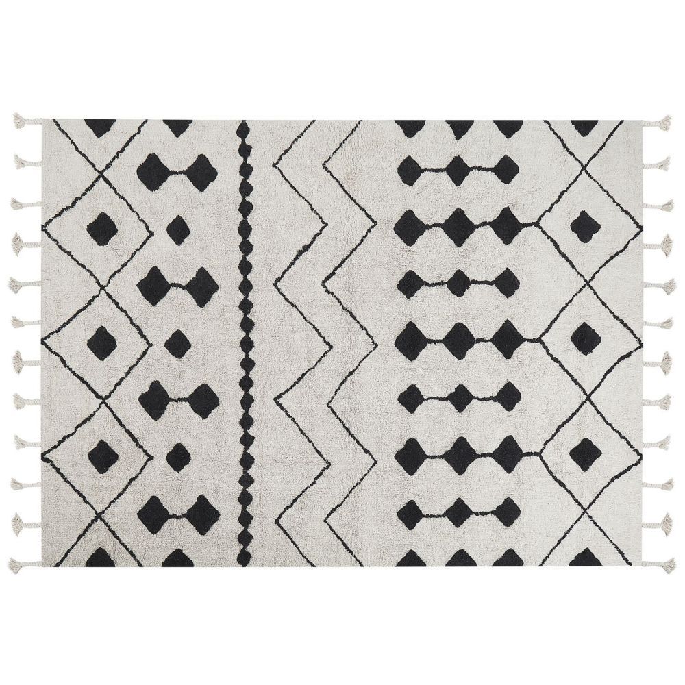 Bavlněný koberec 160 x 230 cm bílý/černý KHEMISSET - Beliani.cz