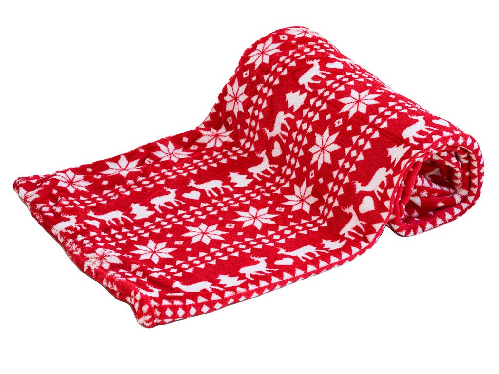 Červená vánoční mikroplyšová deka JELEN A VLOČKA, 150x200 cm - Výprodej Povlečení