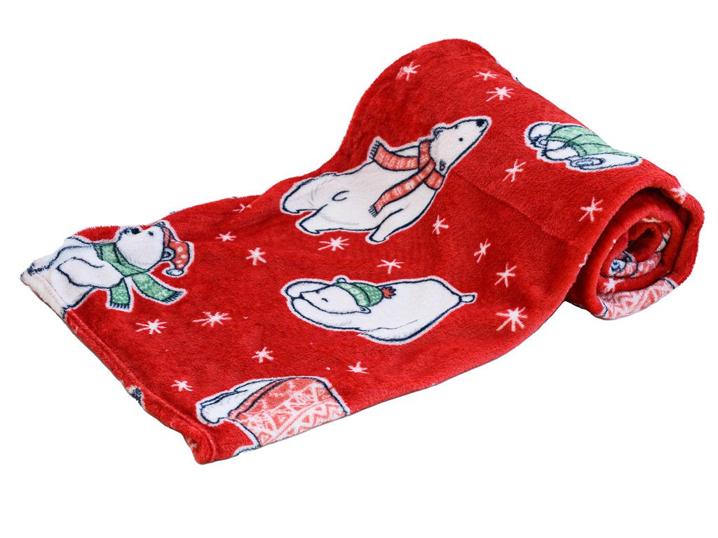 Červená vánoční mikroplyšová deka LEDNÍ MEDVĚD, 180x200 cm - Výprodej Povlečení