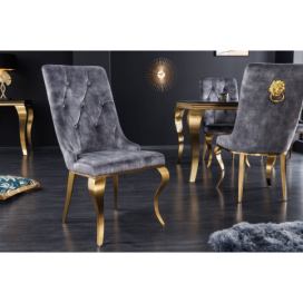 LuxD Designová židle Rococo Lví hlava šedá / zlatá