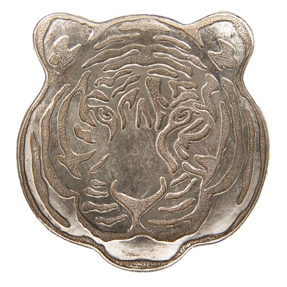 Stříbrná dekorativní miska/talířek v dekoru hlavy tygra Tiger - 19*19*2 cm Clayre & Eef - LaHome - vintage dekorace