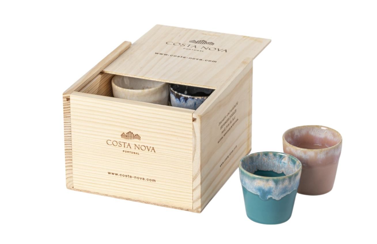 Dřevěný box s 8 barevnými šálky na lungo COSTA NOVA GRESPRESSO 0,21 l - Designovynabytek.cz