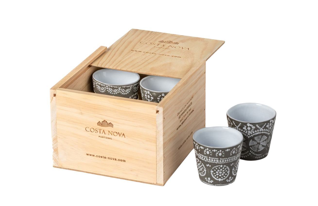 Dřevěný box s 8 šedými šálky na espresso COSTA NOVA GRESPRESSO ECO GRES 0,1 l - Designovynabytek.cz