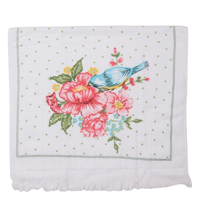 Kuchyňský froté ručník s květy a ptáčkem Cheerful Birdie - 40*66 cm Clayre & Eef - LaHome - vintage dekorace
