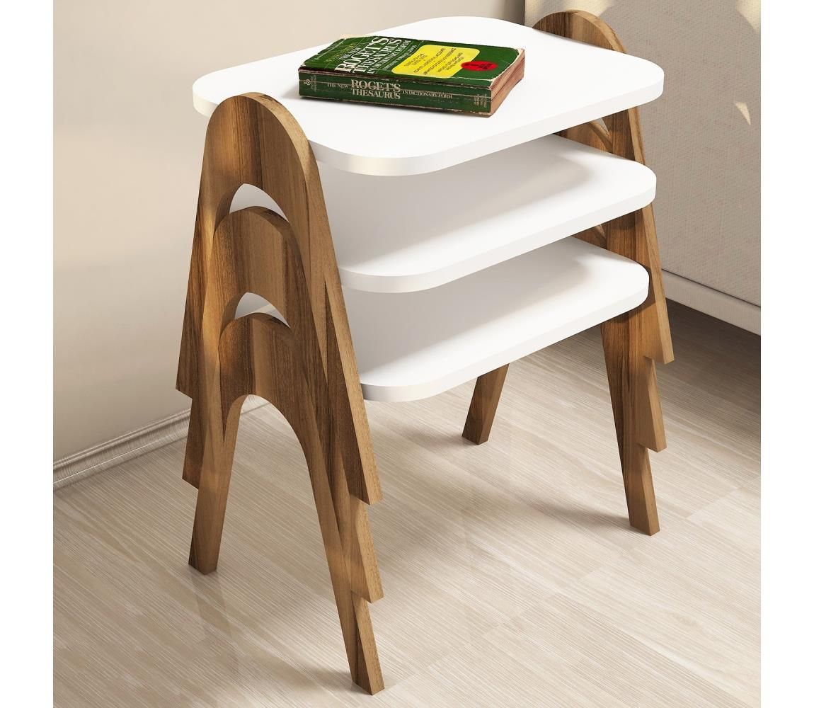 SADA 3x Odkládací stolek PARIS 42x48,6 cm hnědá/bílá  -  Svět-svítidel.cz
