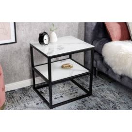LuxD Designový odkládací stolek Latrisha 45 cm bílý - vzor mramor