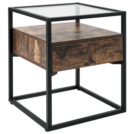 Odkládací stolek se zásuvkou tmavé dřevo/černý MAUK