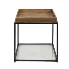 Kovový odkládací stolek s dřevěnou deskou Pifon - 44*44*45 cm Clayre & Eef