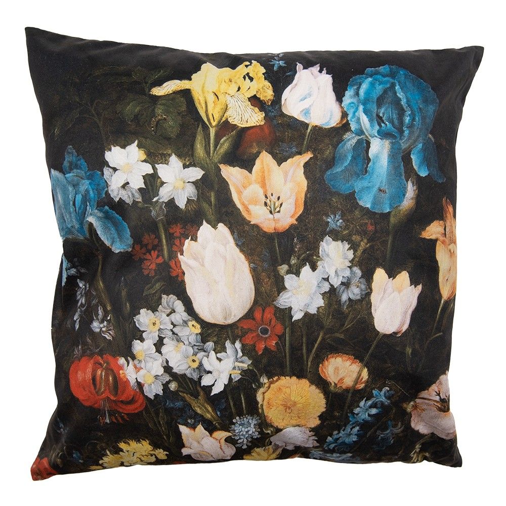 Černý sametový povlak na polštář se zahradními květy - 45*45 cm Clayre & Eef - LaHome - vintage dekorace