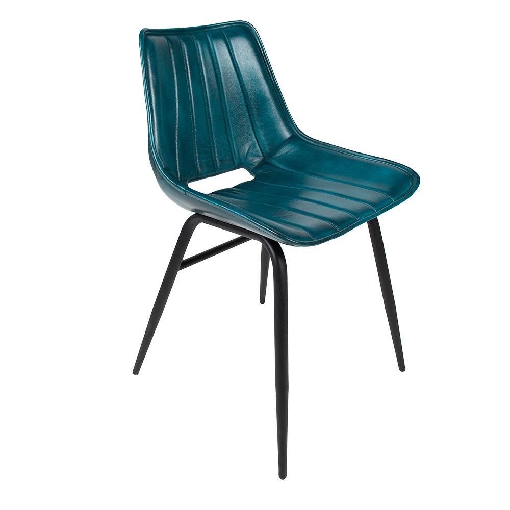 Tyrkysová kožená jídelní židle kovové nohy Brunie - 46*52*79 cm Clayre & Eef - LaHome - vintage dekorace