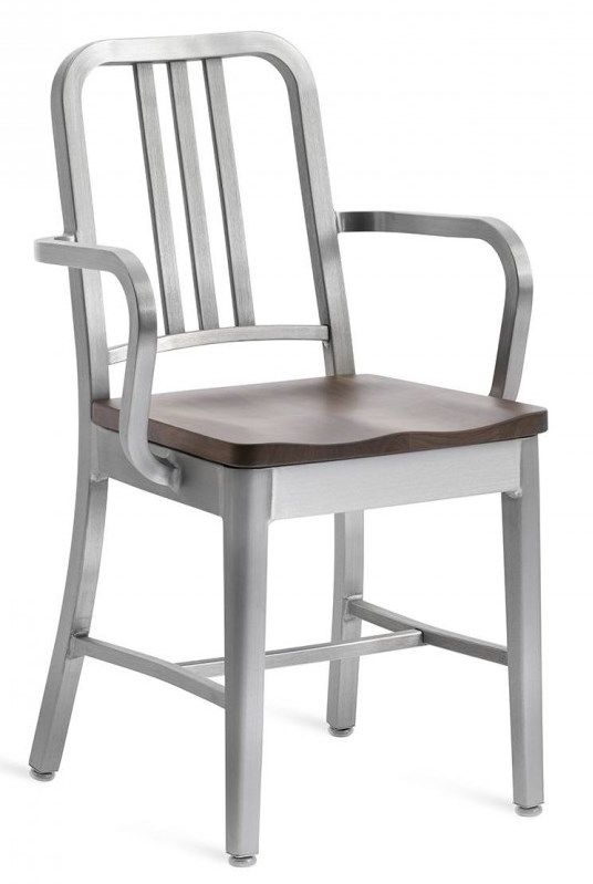 EMECO - Židle s područkami a dřeveným sedákem NAVY - 