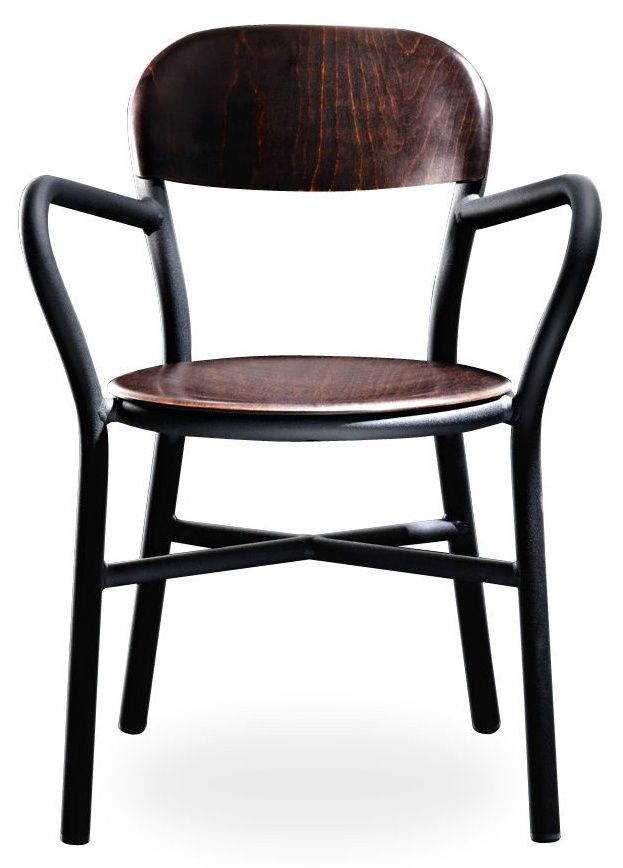 MAGIS - Židle PIPE s dřevěným sedákem a područkami - černá - 