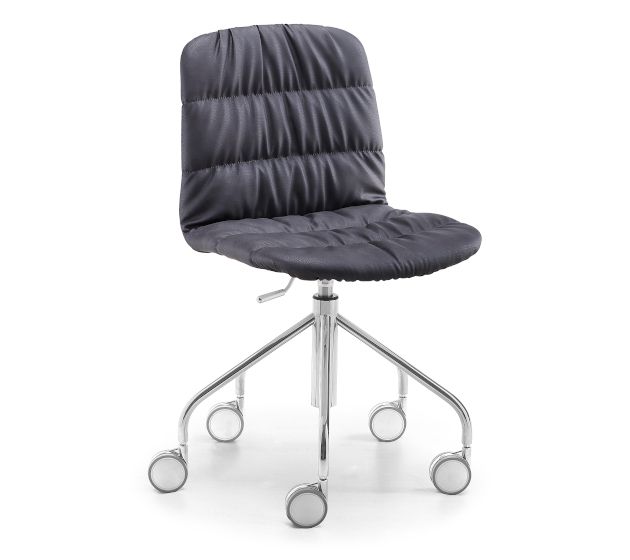MIDJ - Výškově stavitelná čalouněná židle LIÙ, podnož s kolečky - 