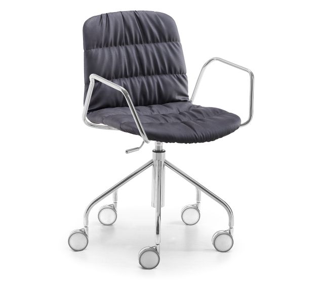 MIDJ - Výškově stavitelná čalouněná židle LIÙ na kolečkách - 