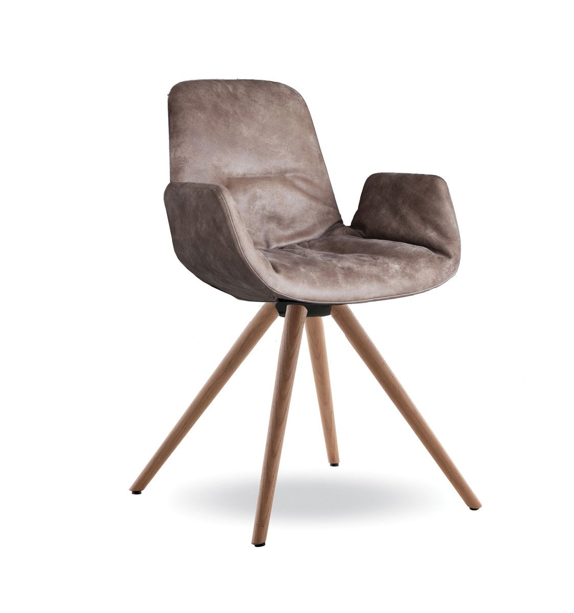 TONON - Čalouněná židle STEP SOFT s kulatou dřevěnou podnoží a područkami - 