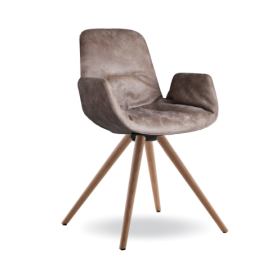 TONON - Čalouněná židle STEP SOFT s kulatou dřevěnou podnoží a područkami