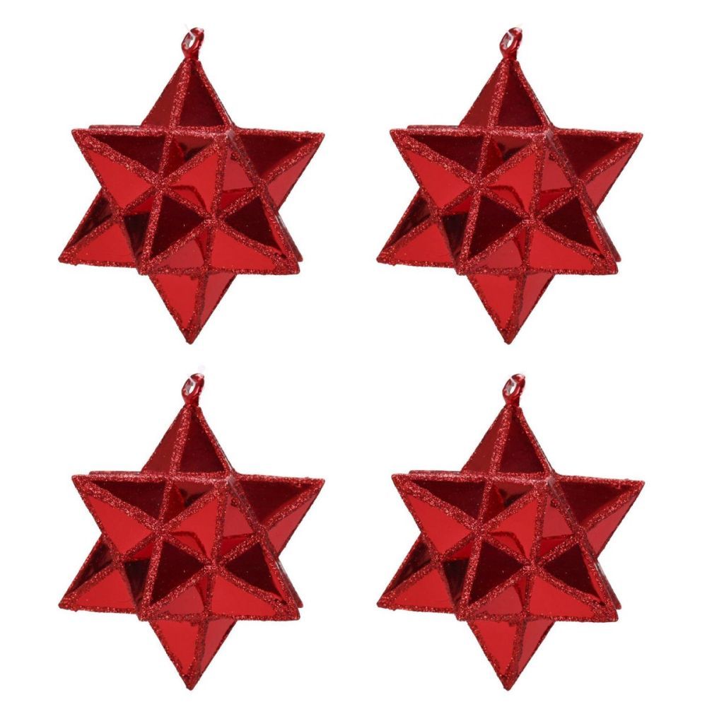 Homea Vánoční ozdoby na stromeček, červené hvězdy, 4 kusy, Ø 7,5cm - EMAKO.CZ s.r.o.