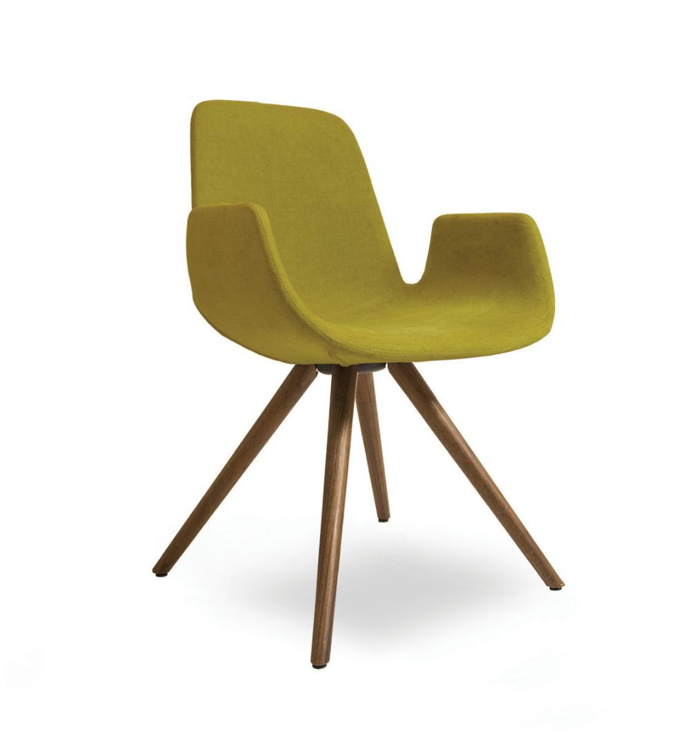 TONON - Čalouněná židle STEP s kulatou dřevěnou podnoží a područkami - 